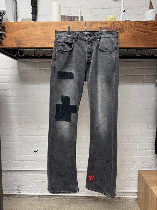 AW2024 Enfants Riches Deprimes Flared Black ‘Patch Repair’ Denim
