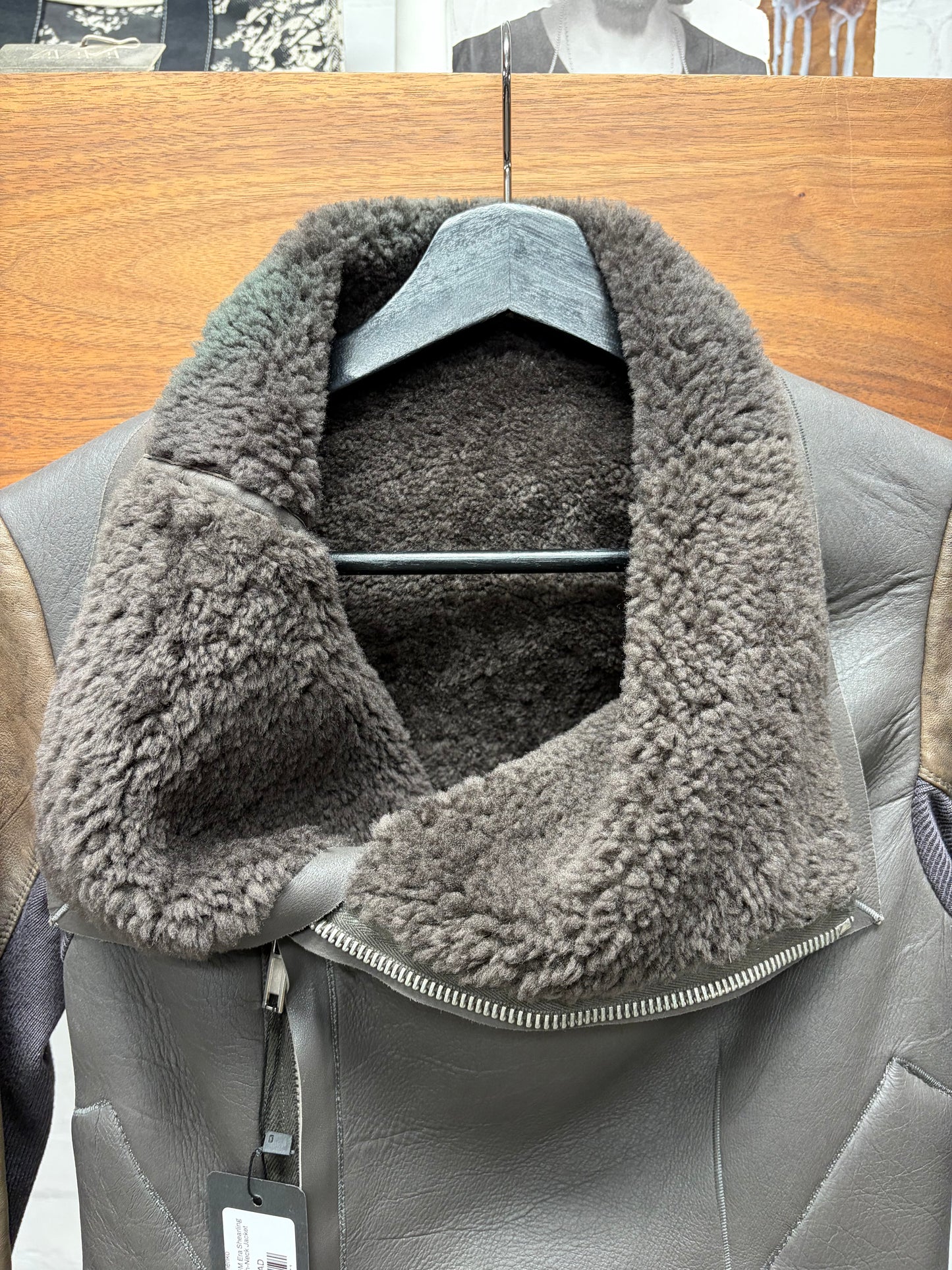 Rick Owens ‘Naska’ O&M Era Shearling Lined Dust Brown High-Neck Jacket