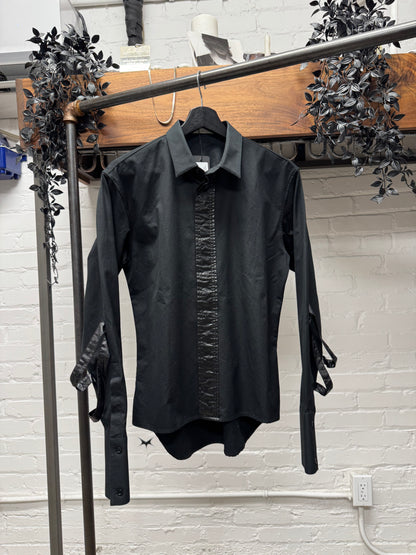 AW2003 Dior Homme ‘Luster’ Waxed Black Tape Seam Bondage Shirt