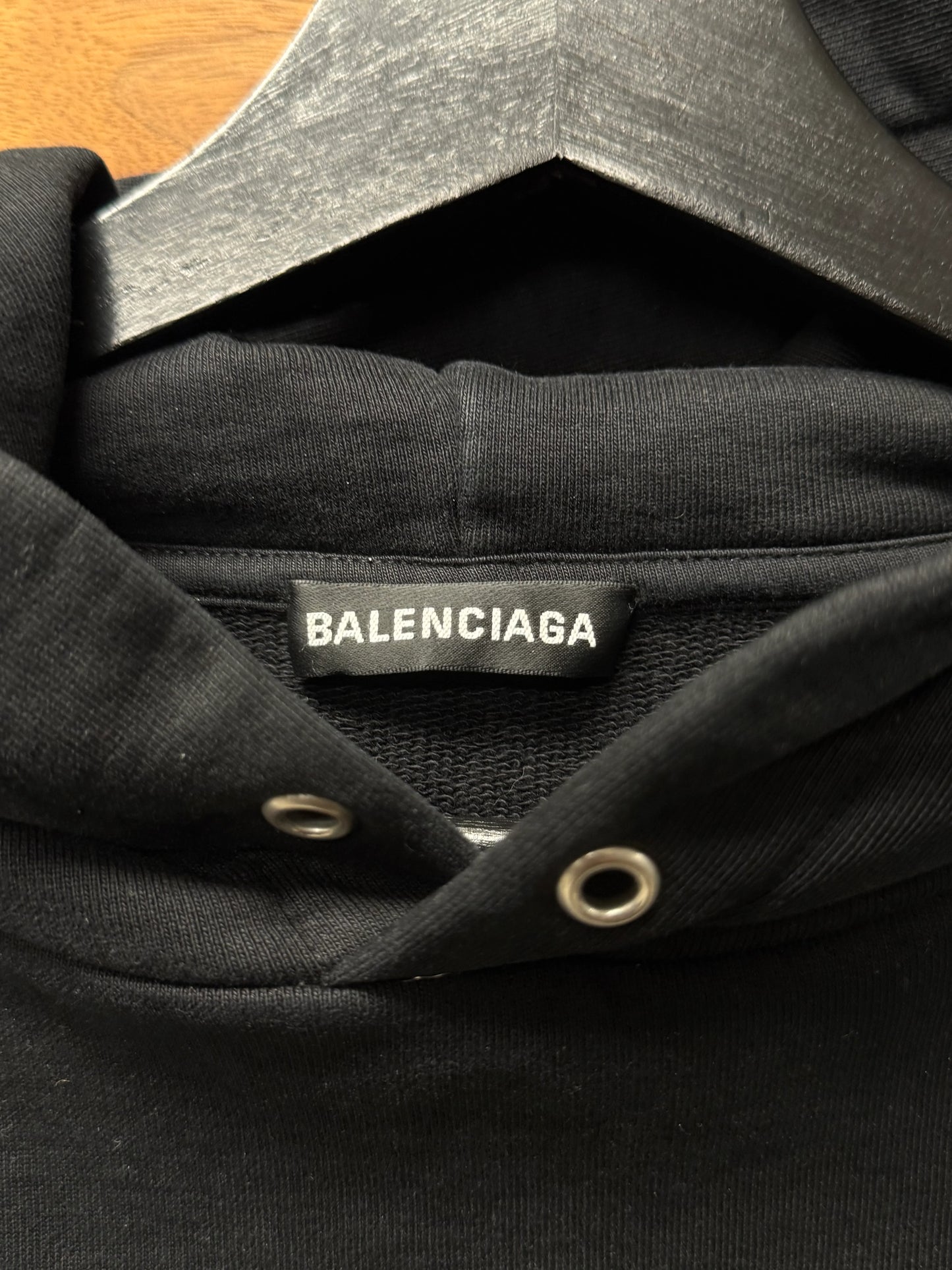2019 Balenciaga ‘Simple Logo’ Black/White Terry Cotton Pullover Hoodie