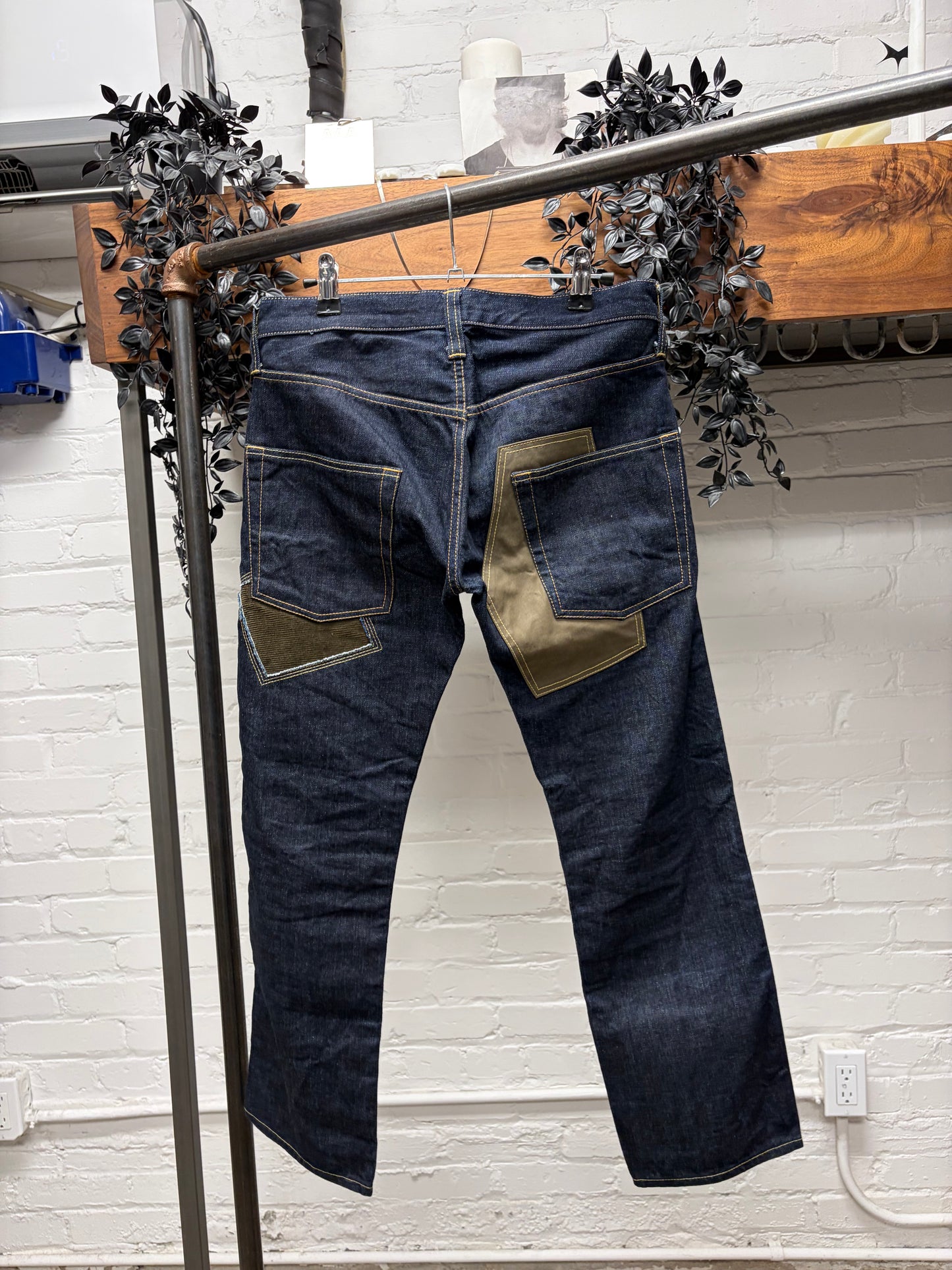 2011 Junya Watanabe Reconstructed Patchwork Raw Blue Bootcut Denim