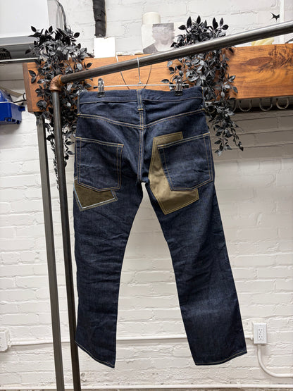 2011 Junya Watanabe Reconstructed Patchwork Raw Blue Bootcut Denim