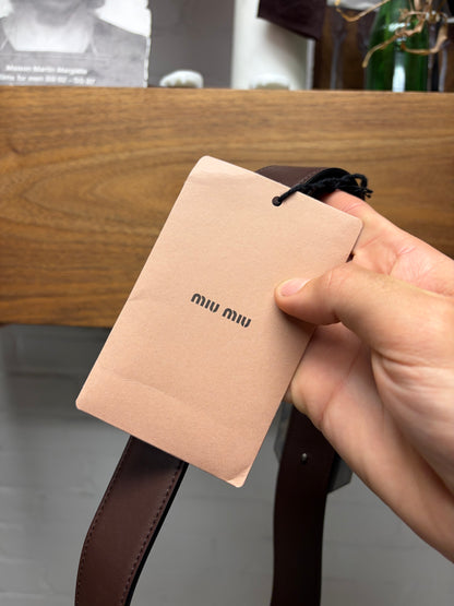 Miu Miu Brown Calfskin Leather ‘Metallic Plaque’ Octagonal Buckle Belt
