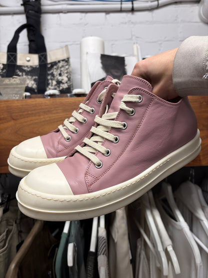 Rick Owens Pink/Milk Leather ‘Ramones’ Low Top Sneakers