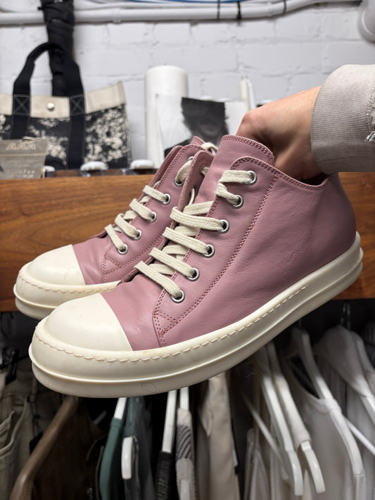 Rick Owens Pink/Milk Leather ‘Ramones’ Low Top Sneakers