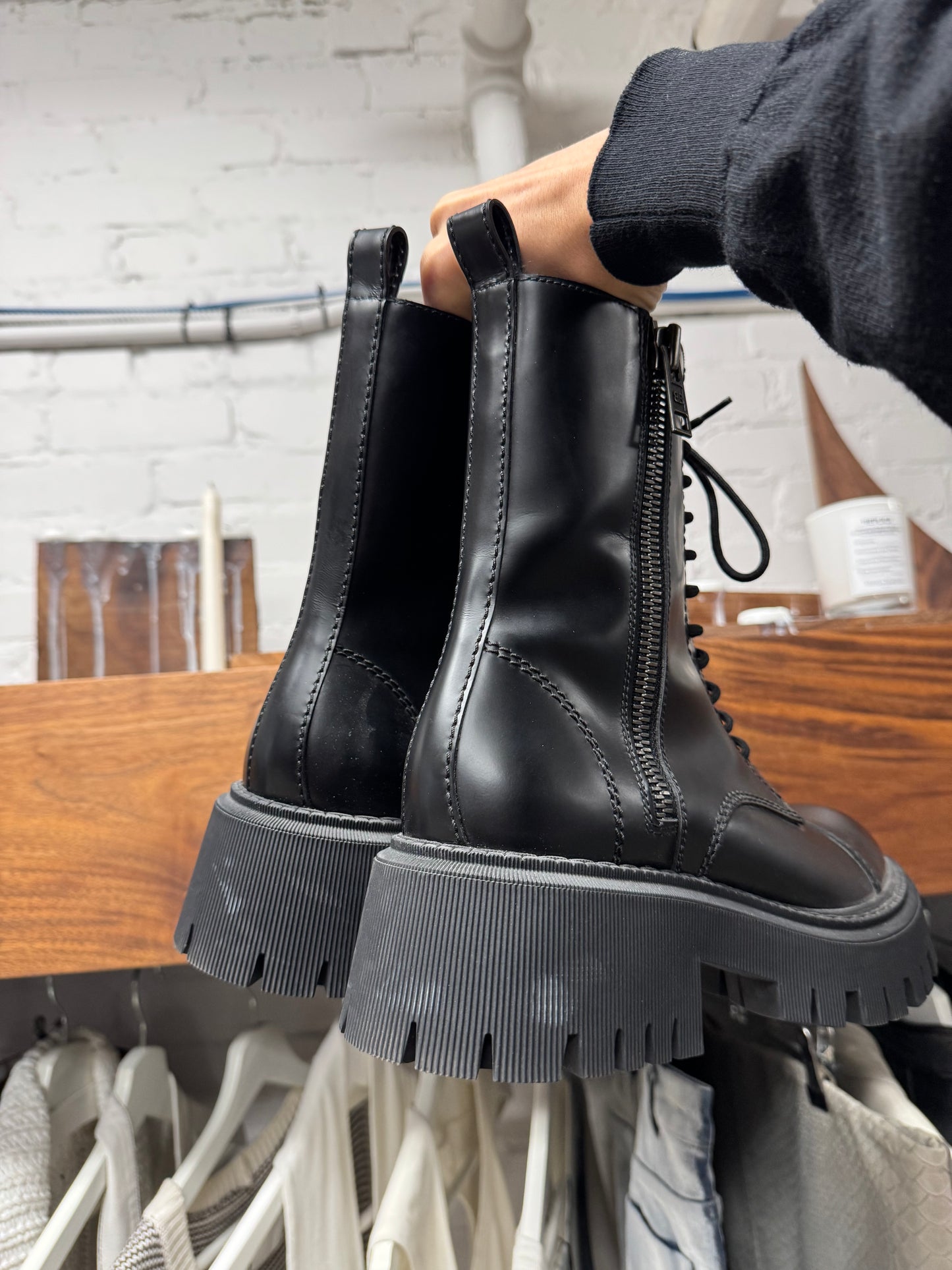 Balenciaga ‘Tractor’ Black Leather High Top Combat Boots