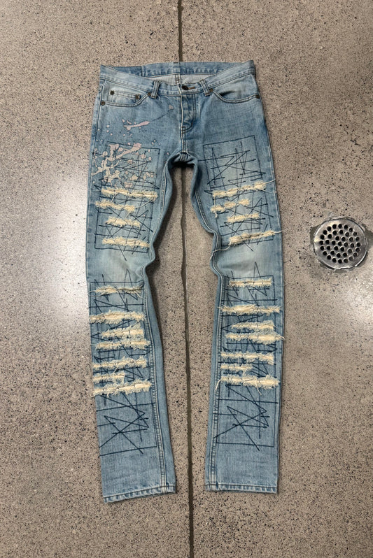 Hysteric Glamour Distressed Repair Light Wash Skinny Denim