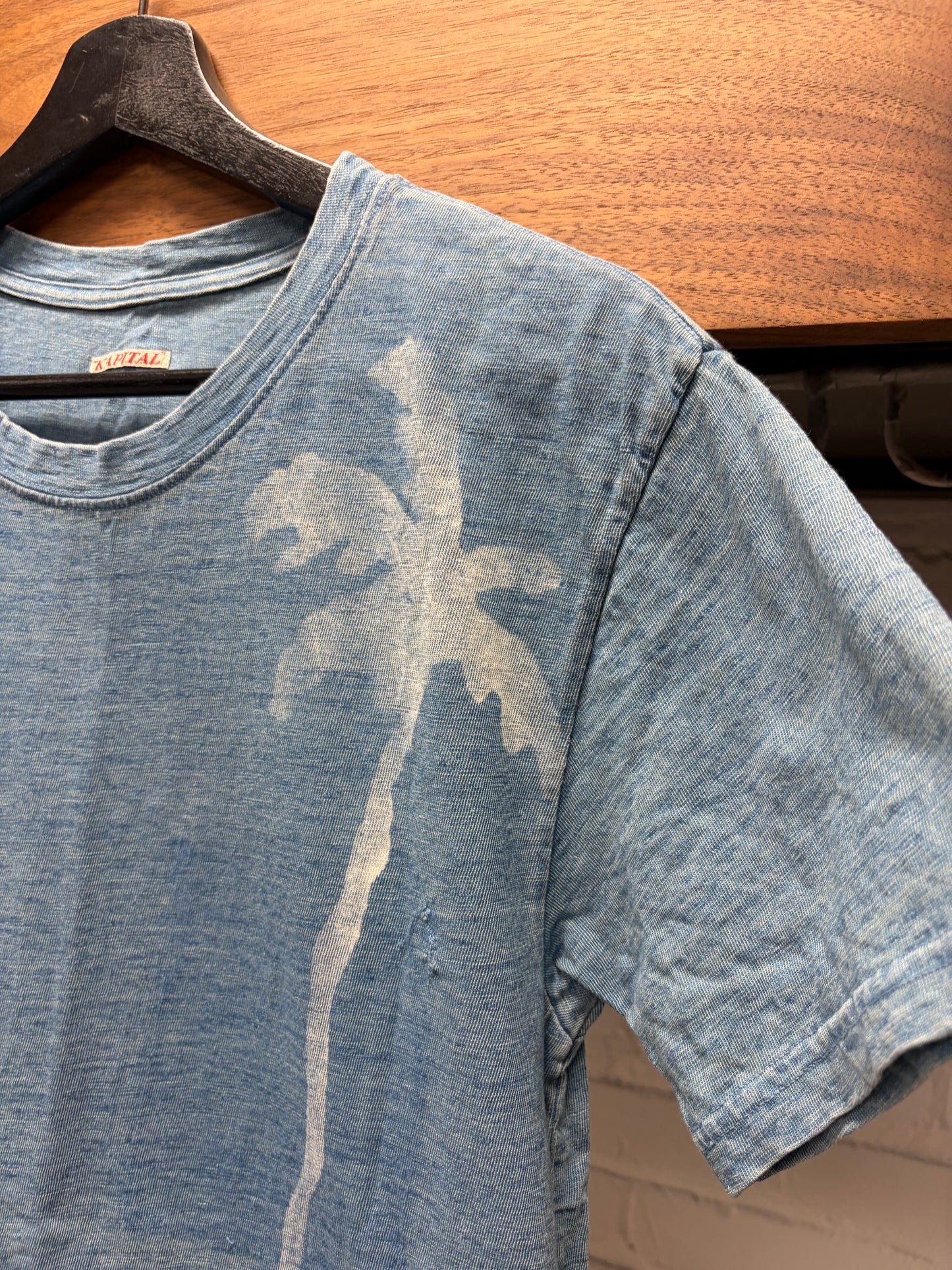 Kapital Indigo Cotton Dyed ‘Palm Tree’ Graphic T-Shirt