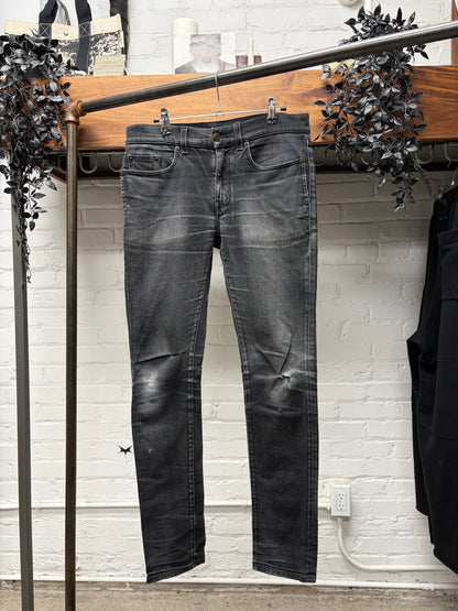 Saint Laurent ‘D03’ Washed Black Repaired Black Skinny Jeans