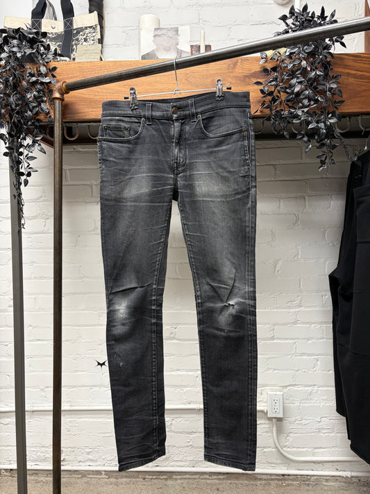 Saint Laurent ‘D03’ Washed Black Repaired Black Skinny Jeans