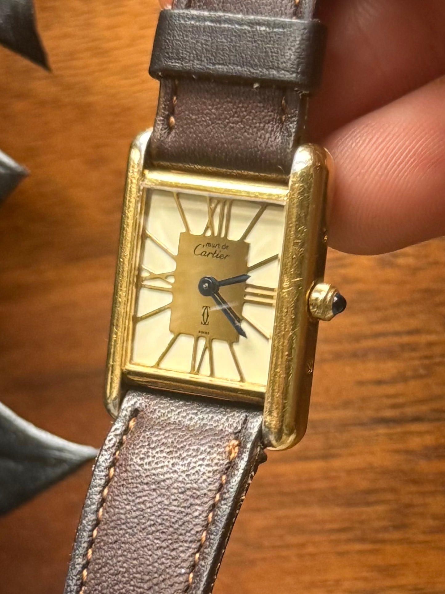 Cartier ‘Tank’ 21MM Yellow Gold/ Sapphire Dial Square Face Watch