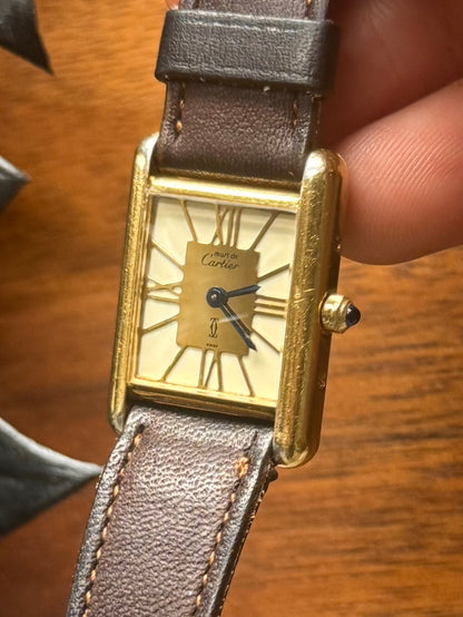 Cartier ‘Tank’ 21MM Yellow Gold/ Sapphire Dial Square Face Watch