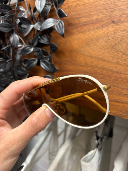 2000s Yves Saint Laurent White/Gold ‘Shield’ Sunglasses