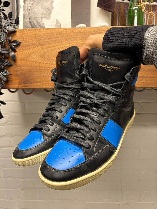 Saint Laurent 'SL/10H' Black/Blue Leather Court High Top Sneakers
