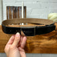 Burberry Silver Engraved Logo Buckle Black Leather Belt