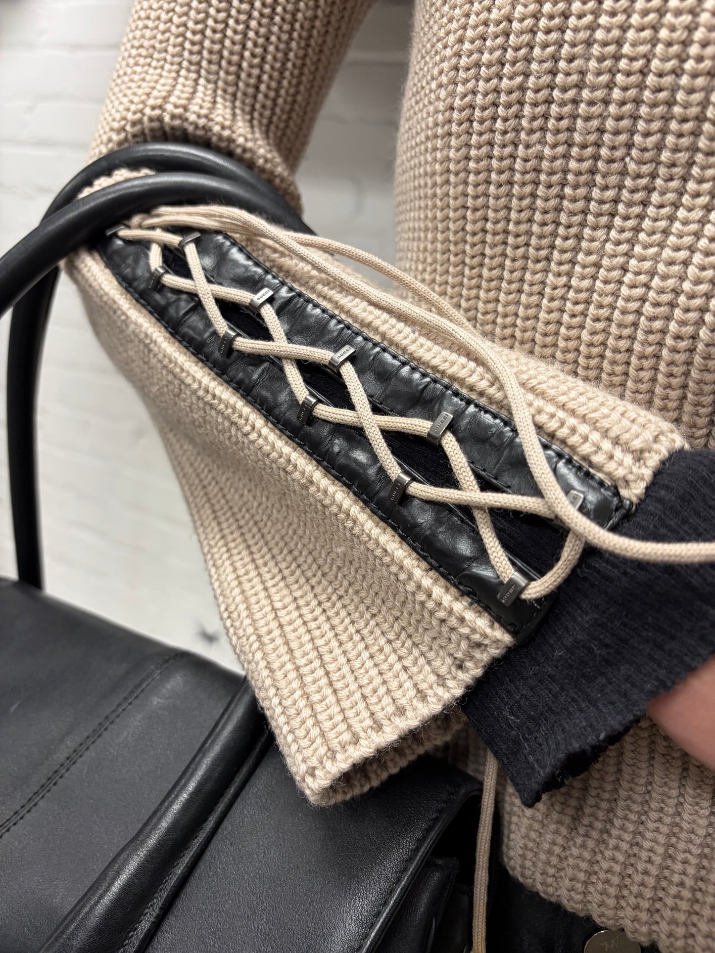 AW2006 Gucci by Frida Giannini Cable Knit Turtleneck Sweater with Bondage Strap Sleeves