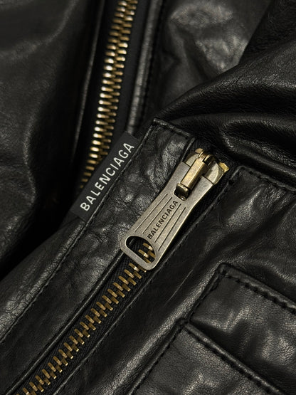 AW2022 Balenciaga ‘Mudshow’ Leather MA-1 Oversized Hooded Bomber Jacket