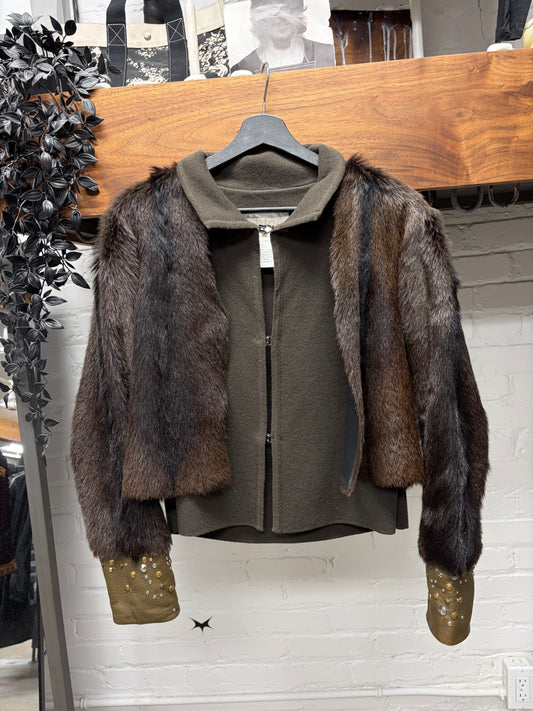 Chloe Genuine Goat Fur Layered Cashmere/Wool Blend ‘Hook n Eye’ Collared Sweater