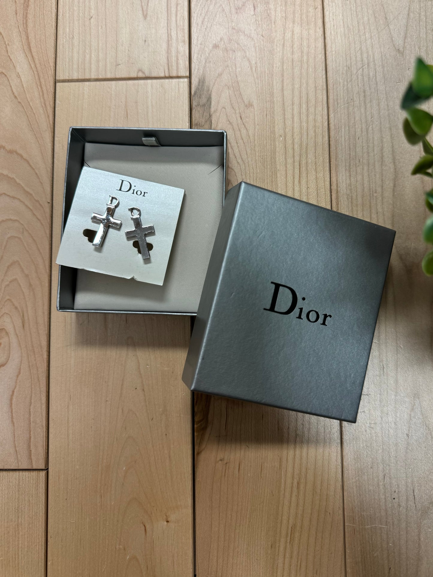 Dior Silver Cross ‘D Logo’ Silver Earrings