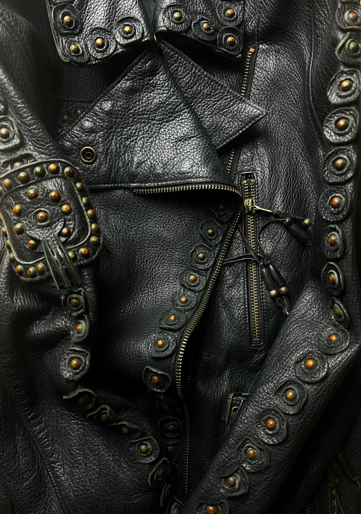 Share Spirit Studded Calfskin Leather Biker Jacket