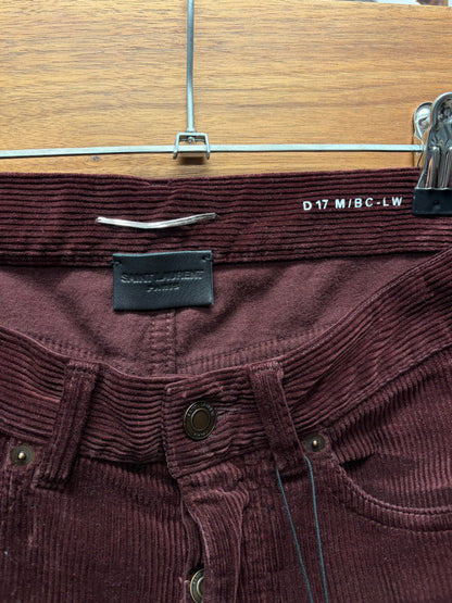2018 Saint Laurent ‘D17’ Dark Red Corduroy Skinny Jeans