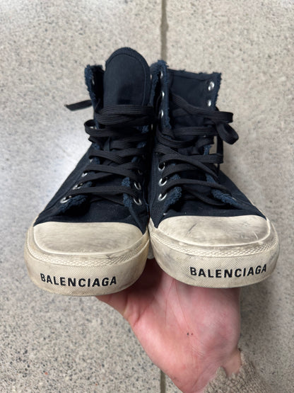Balenciaga ‘Paris’ Distressed Canvas High Top Skate Sneakers