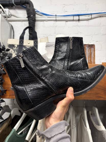 Saint Laurent Genuine Python Hide Black Leather ‘Wyatt’ Pointed Toe Boots