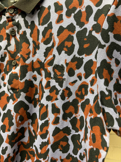 Raf Simons x Fred Perry Leopard Print Blue/Red Embroidered Logo Polo