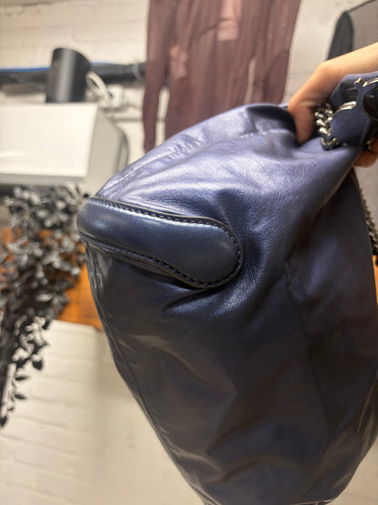 2000s Gucci ‘Galaxy Blue Leather’ Hobo Shoulder Bag with Silver Chain Strap