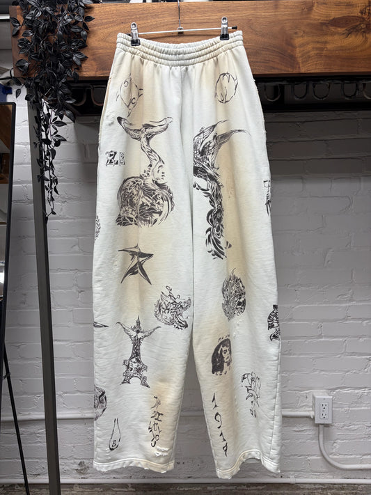 SS2024 Balenciaga ‘Tattoo’ Baggy Wide Cut Distressed Sweat Pants