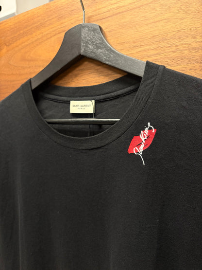 2017 Saint Laurent ‘Smoking Lips’ Black Mini Graphic T-Shirt
