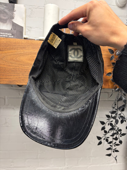 Chanel Identification Waxed Black Enamel Coated CC Logo Baseball Cap