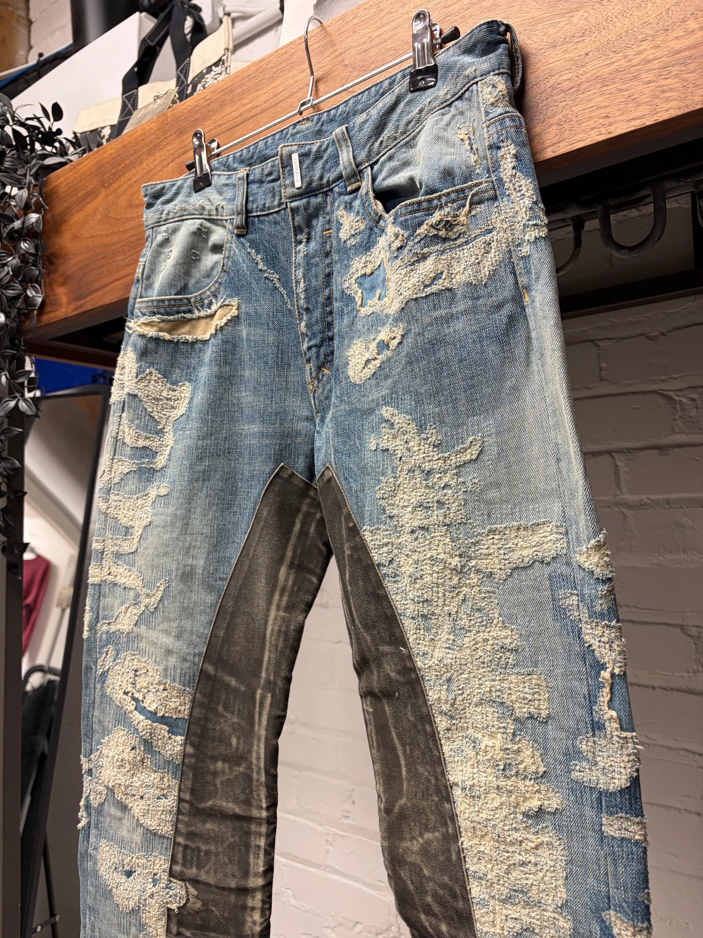 Givenchy Boro Repaired Distressed Moleskin Patched Blue Denim