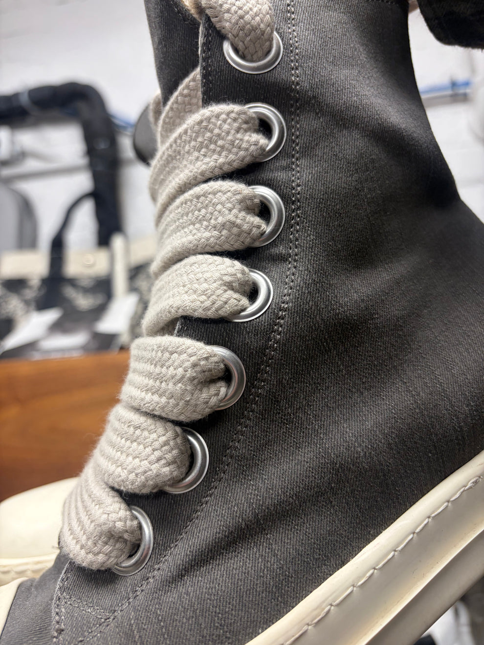 Rick Owens ‘Jumbo Lace’ Ramones Grey Canvas High Top Sneakers – Alex ...
