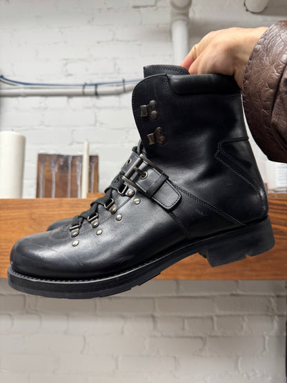 Prada Calfskin Leather ‘Hiking’ Buckle Strap Ankle Boots