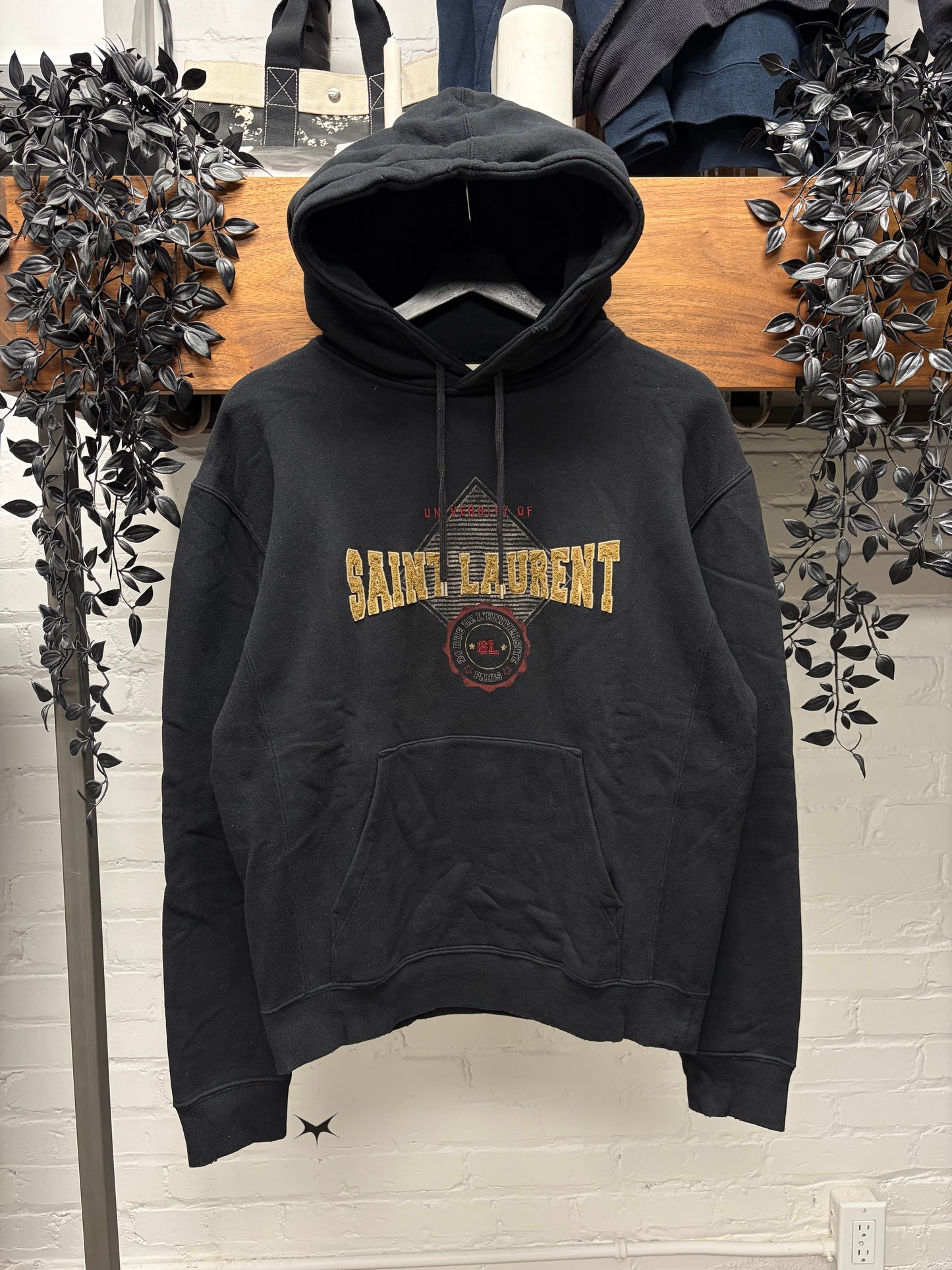 2021 Saint Laurent ‘Collegiate Logo’ Black Pullover Hoodie