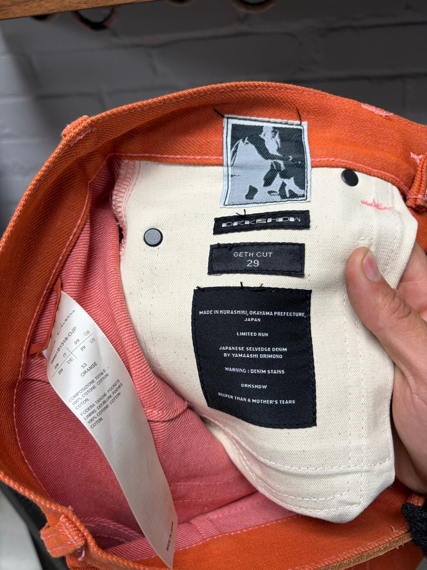 Rick Owens 16oz Japanese Denim ‘Geth’ Wide Leg Orange Jeans