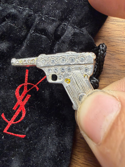 Saint Laurent ‘Pistol’ Rhinestone Silver Pin Brooch