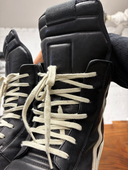 Rick Owens Black/Milk Leather ‘Geobasket’ High Top Sneakers