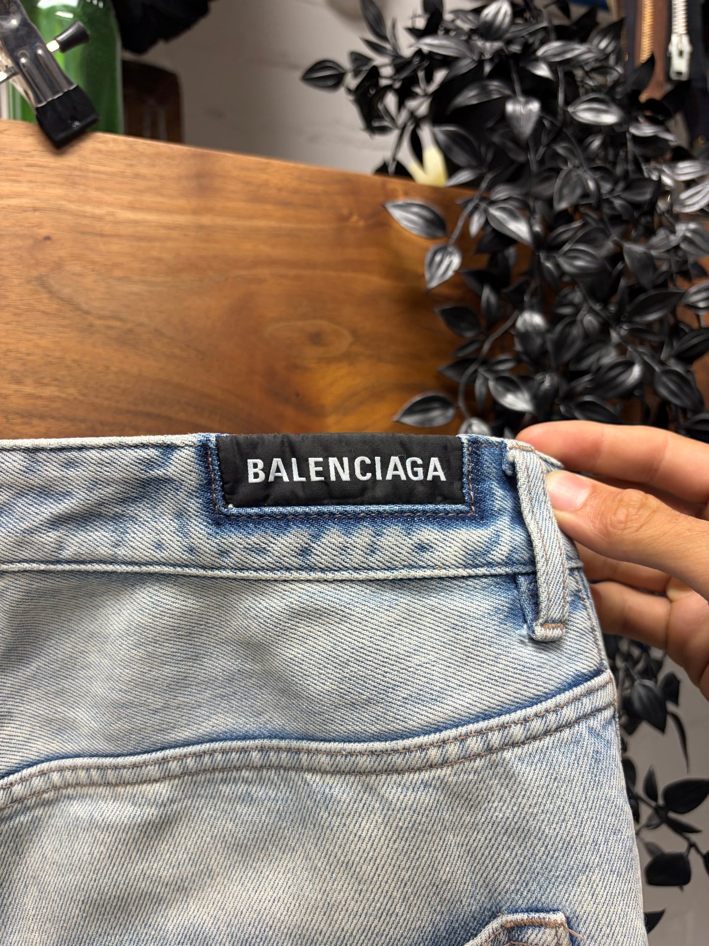 2023 Balenciaga ‘Skater Cut’ Light Wash Blue Heelbite Wide Leg Denim