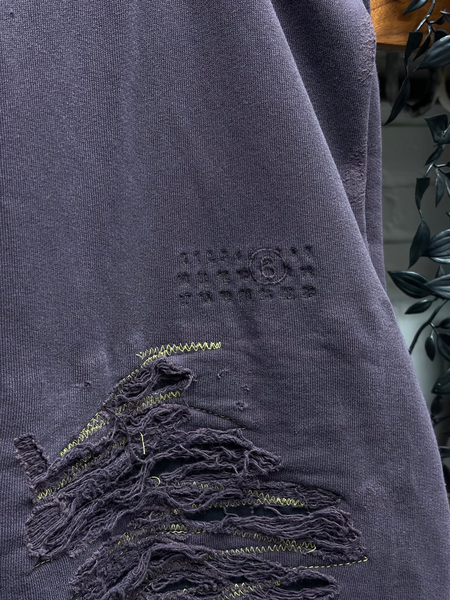 2024 Maison Margiela Distress/Repaired Dark Purple Wide Leg Sweatpants