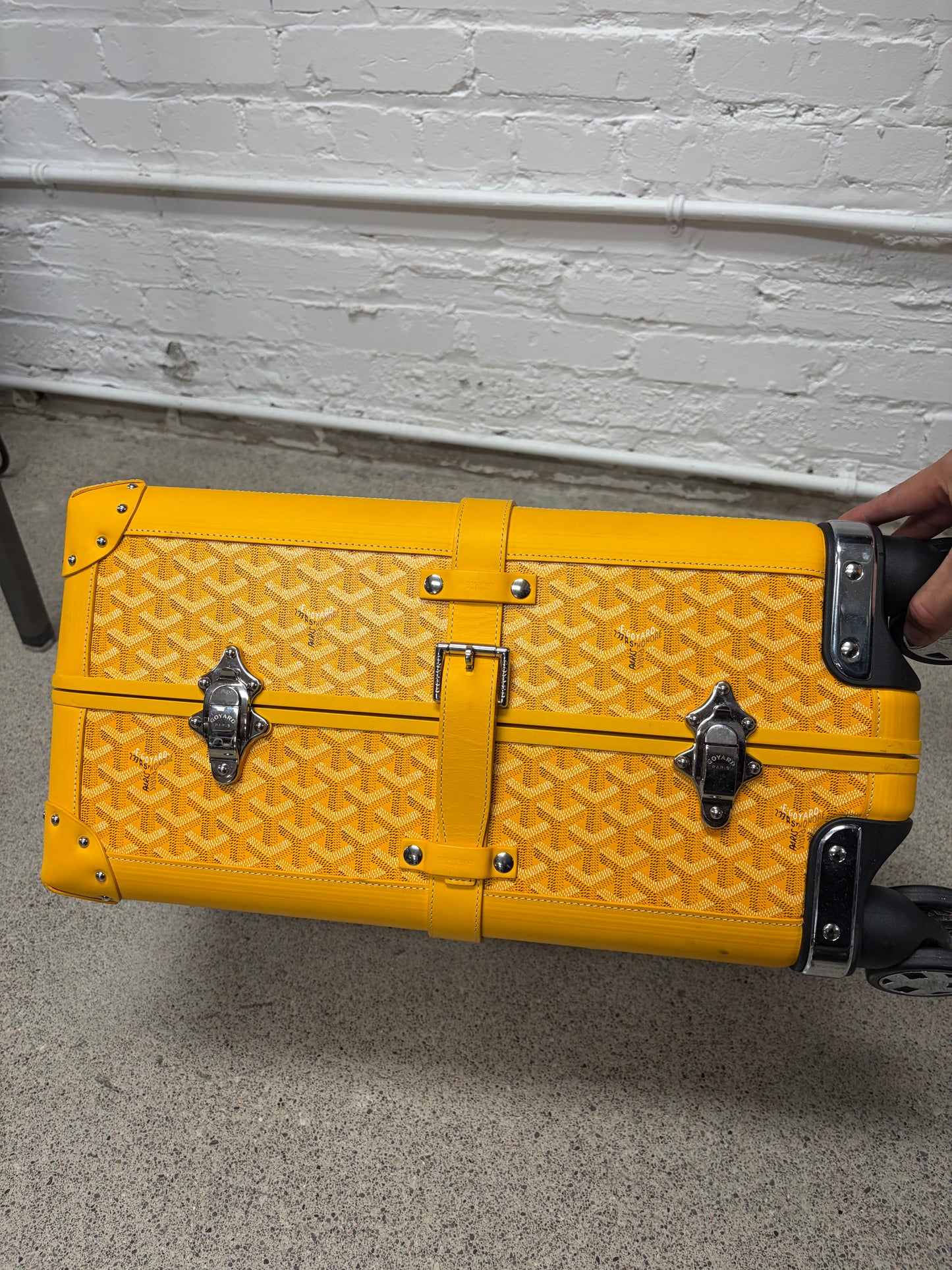 Goyard ‘Bourget PM’ Yellow Monogram Leather Trolley Rolling Carry-On Suitcase