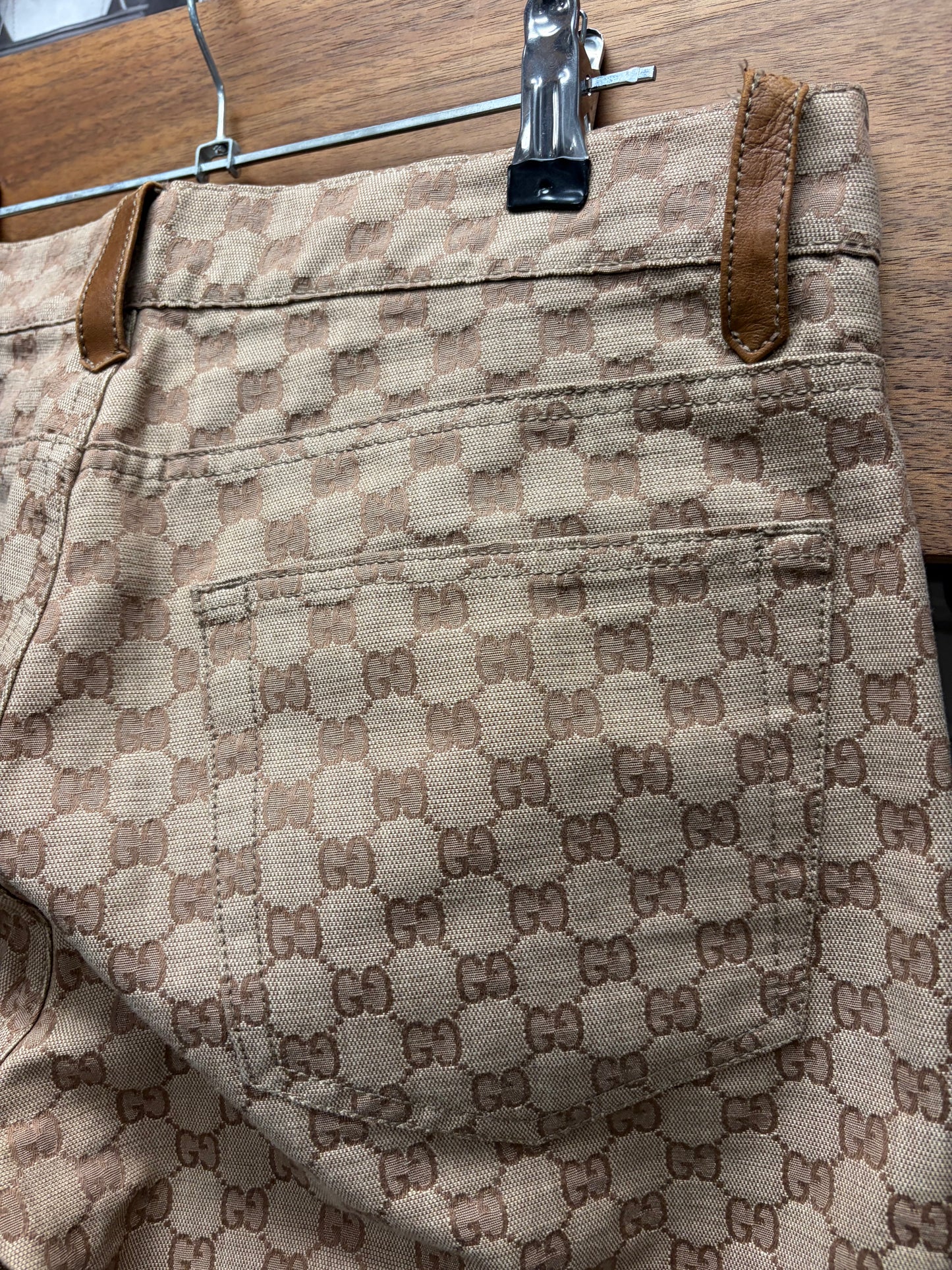AW1999 Gucci by Tom Ford Brown Canvas Monogram Flared Leg Pants