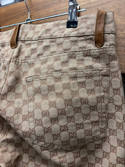 AW1999 Gucci by Tom Ford Brown Canvas Monogram Flared Leg Pants
