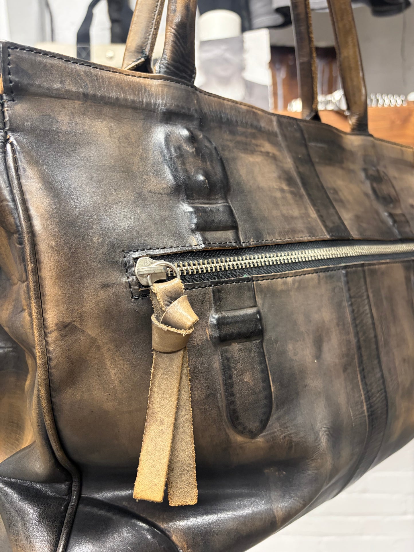 Mihara Yasuhiro Heavily Patina Faded ‘Boston’ Top Handle Leather Bag