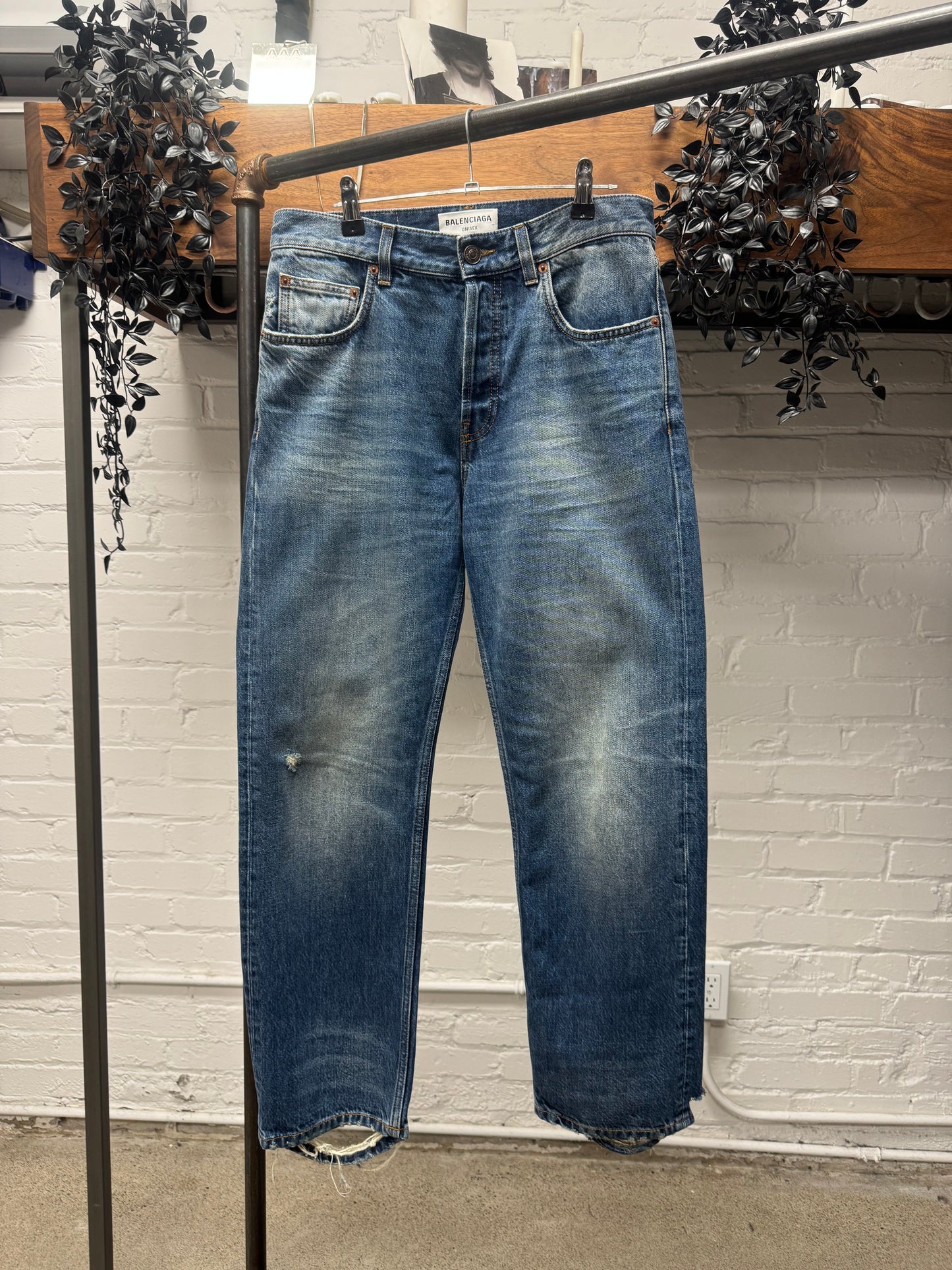 2021 Balenciaga Washed Blue ‘Heelbite’ Bootcut Denim