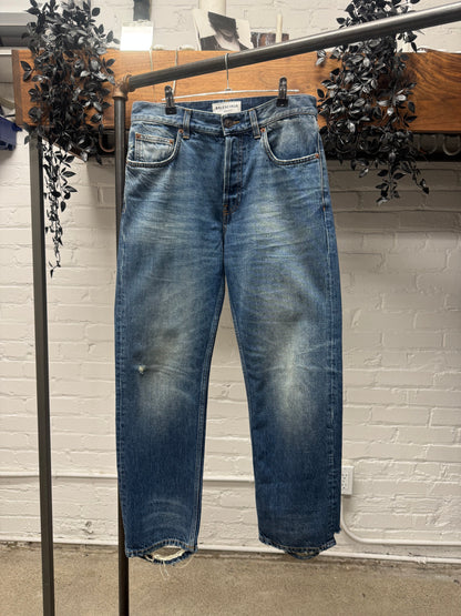 2021 Balenciaga Washed Blue ‘Heelbite’ Bootcut Denim