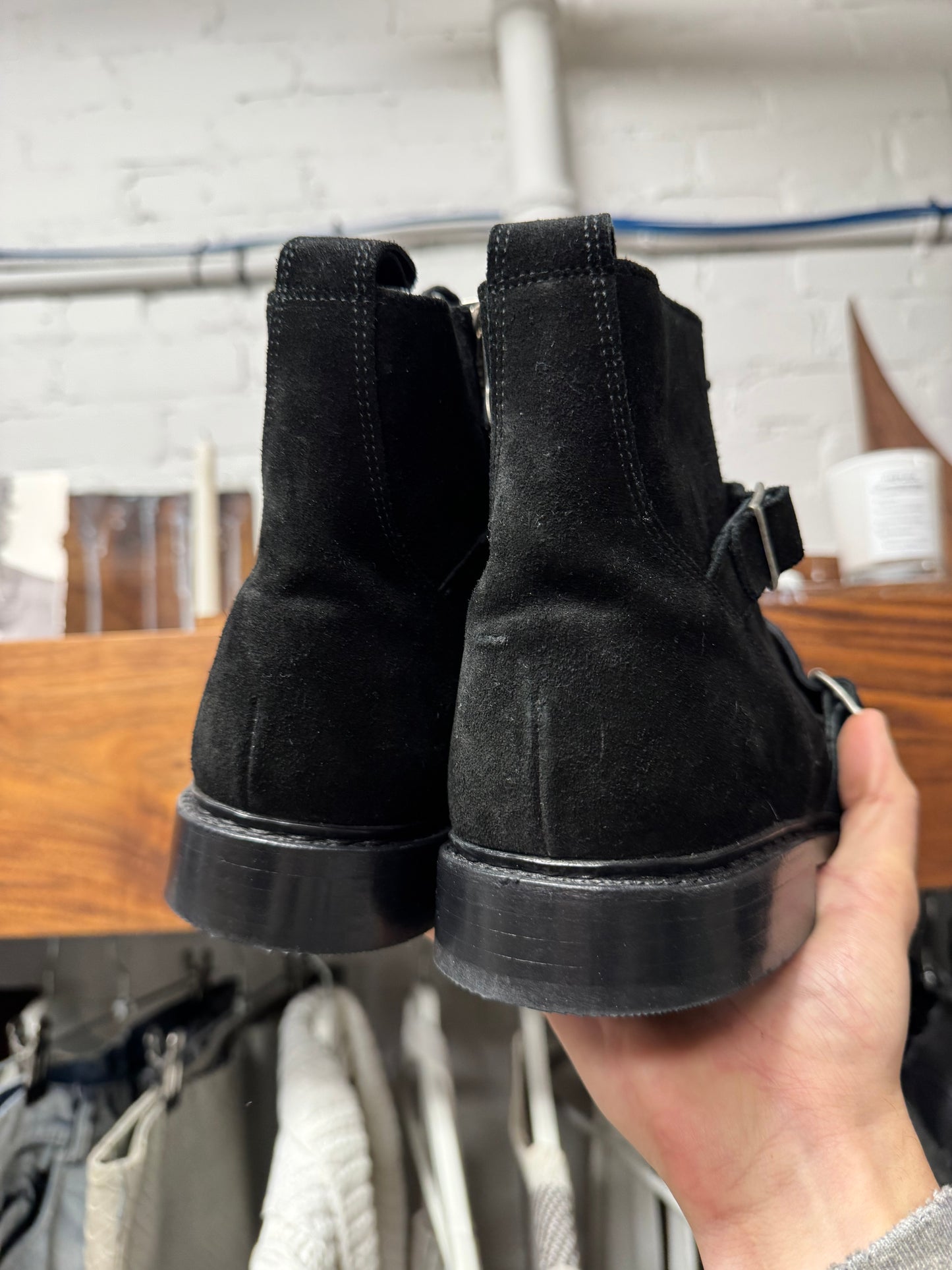 Balmain ‘Double Buckle’ Black Suede Combat Boots