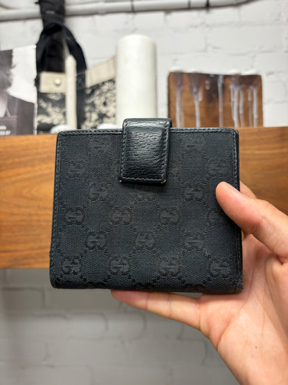 Gucci GG Black Canvas Monogram Bi-Fold Wallet with Bow