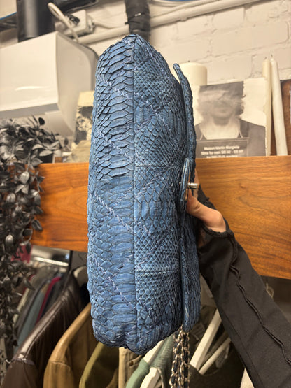 Chanel Blue Python Leather Classic ‘Flap Bag’ with Silver Hardware